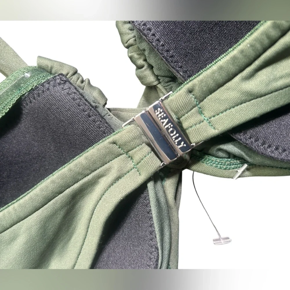 SEAFOLLY olive green Collective Halter Bandeau Bikini swim Top US size 8 NWOT - Picture 7 of 8